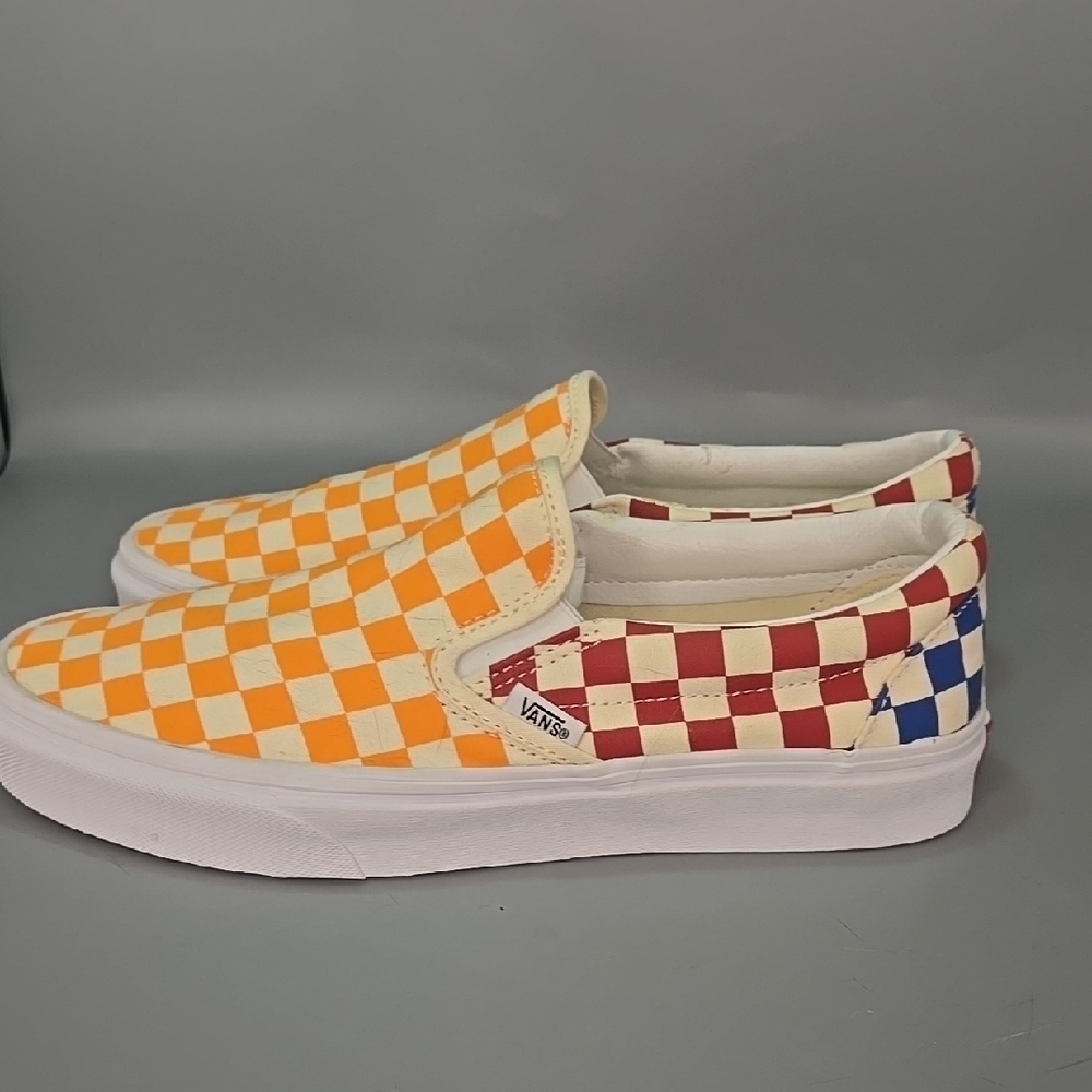 Van's Checkered Slip-On Shoes - Orange and Red Men 8.5 Women 10 - Picture 2 of 11